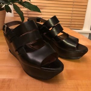 Marni Wedge Thick Leather Strap Sandals